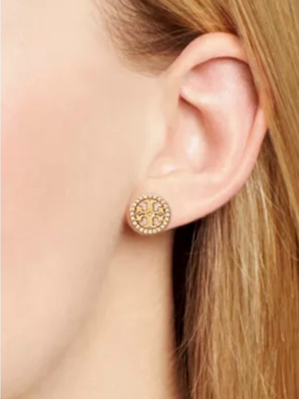 Tory Burch NWOT Icon Pavé Stud Earrings - Picture 2 of 4